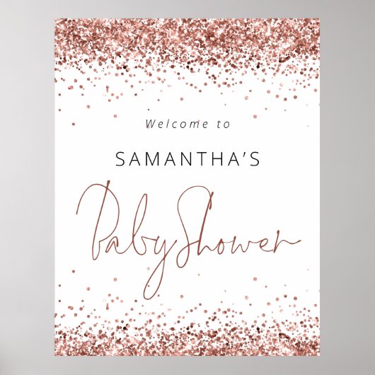 Roos Gold Glitter Script Welkom bij Baby shower Poster (Voorkant)