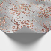 Roos Gold Glitter Scroll Werken op grijs Cadeaupapier (Hoek)
