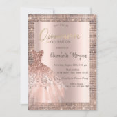 Roos Gold Glitter Sequins Lijst Dress Quinceañera Kaart (Voorkant)