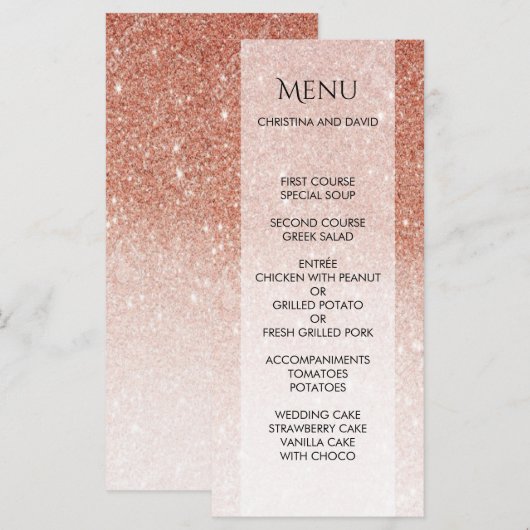 Roos Gold Glitter Shiny Elegant Menu (Voorkant / Achterkant)