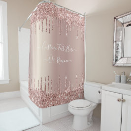Roos Gold Glitter Shower Curtain - aangepaste teks Douchegordijn
