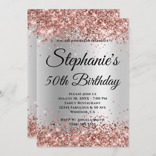 Roos Gold Glitter Silver Gradient Kaart (Voorkant / Achterkant)