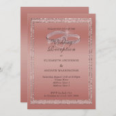 Roos Gold Glitter, Silver Rings Wedding Reception Kaart (Voorkant / Achterkant)