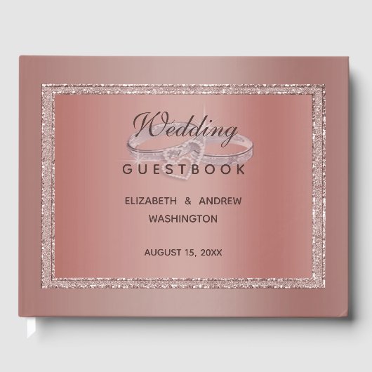 Roos Gold Glitter & Silver Wedding Rings Gastenboek (Voorkant)