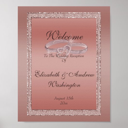 Roos Gold Glitter & Silver Wedding Rings Poster (Voorkant)