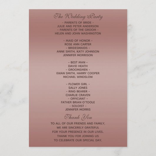 Roos Gold Glitter & Silver Wedding Rings Programmakaart (Achterkant)