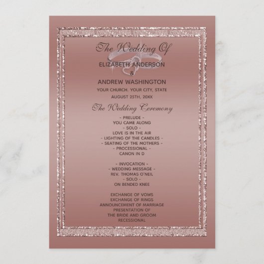 Roos Gold Glitter & Silver Wedding Rings Programmakaart (Voorkant)