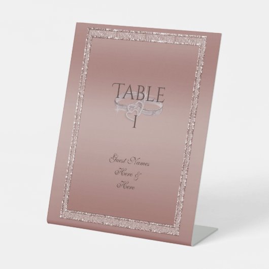 Roos Gold Glitter & Silver Wedding Rings Reclamebord Met Voetstuk (Voorkant)