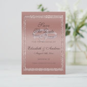 Roos Gold Glitter & Silver Wedding Rings Save The Date (Staand voorkant)