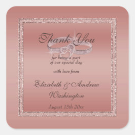 Roos Gold Glitter & Silver Wedding Rings Vierkante Sticker