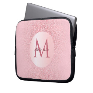 Roos Gold Glitter Sjabloon Monogram stijlvol Laptop Sleeve