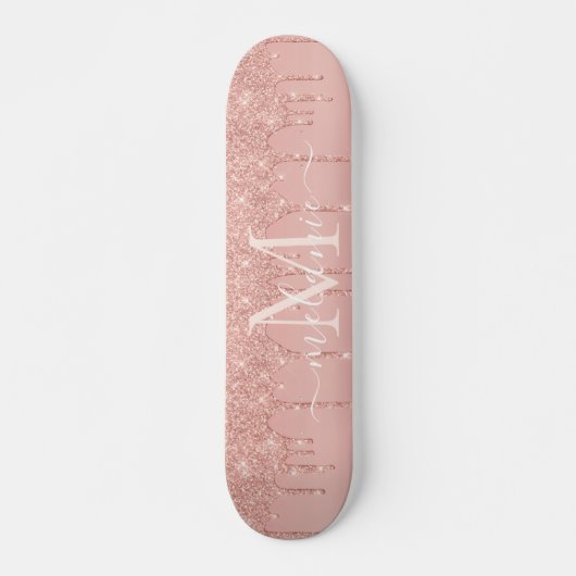 Roos Gold Glitter Skateboard Aangepaste Naam Lette (Voorkant)