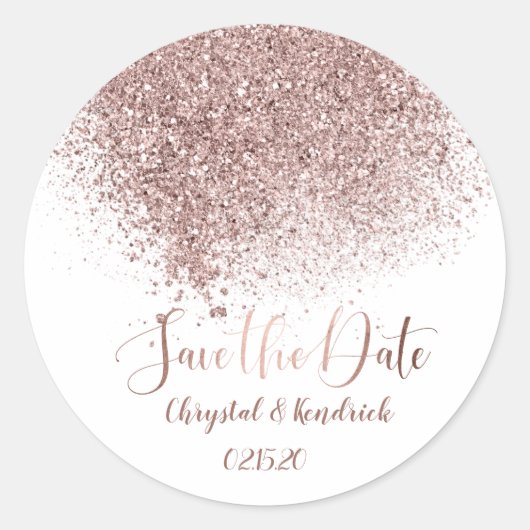 Roos Gold Glitter Sla de datumenvelopzegel op Ronde Sticker (Voorkant)