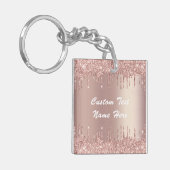 Roos Gold Glitter Sleutelhanger met aangepaste tek (Voorkant Links)