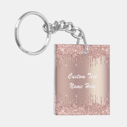 Roos Gold Glitter Sleutelhanger met aangepaste tek (Voorkant Links)