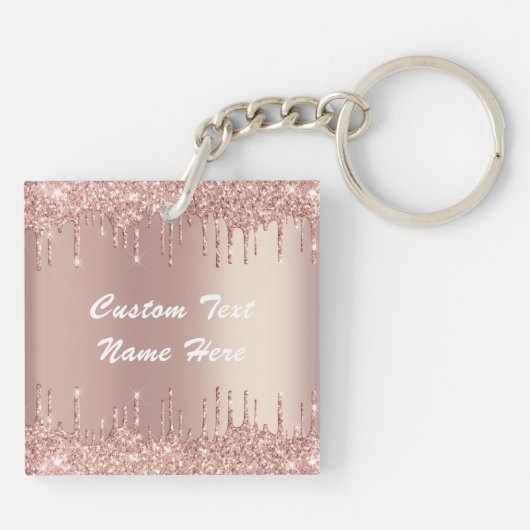 Roos Gold Glitter Sleutelhanger met aangepaste tek (Achterkant)
