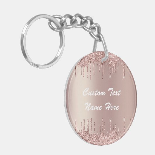 Roos Gold Glitter Sleutelhanger met aangepaste tek (Voorkant Links)