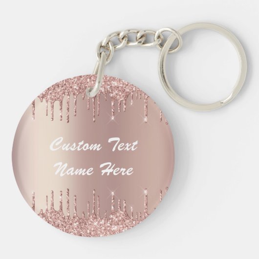 Roos Gold Glitter Sleutelhanger met aangepaste tek (Achterkant)