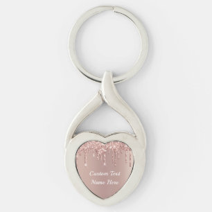 Roos Gold Glitter Sleutelhanger met aangepaste tek