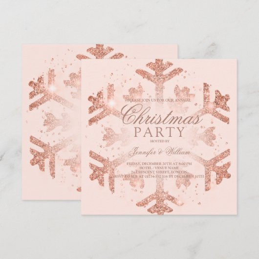 Roos Gold Glitter Snowflake Xmas Holiday Kaart (Voorkant / Achterkant)