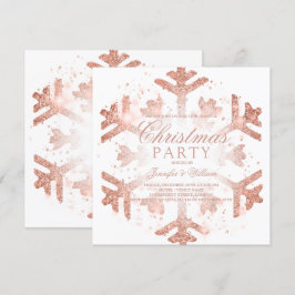 Roos Gold Glitter Snowflake Xmas Holiday Party IV Kaart