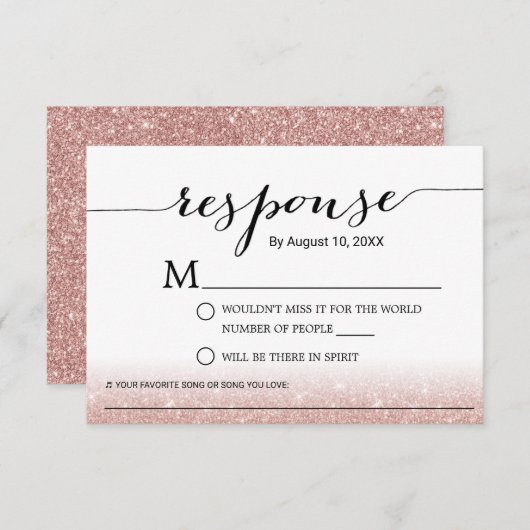 Roos Gold Glitter Song Request Wedding RSVP (Voorkant / Achterkant)