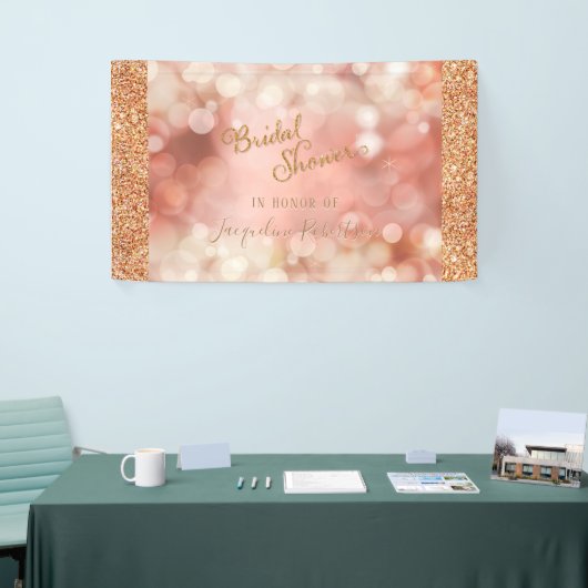 Roos Gold Glitter Sparkle Bokeh Pink Vrijgezellenf Spandoek (Beurs)