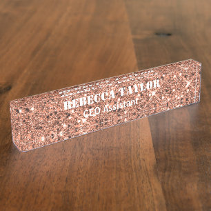 Roos Gold Glitter Sparkle Desk Name Bord Naambordje