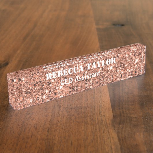 Roos Gold Glitter Sparkle Desk Name Bord Naambordje (Zijkant)