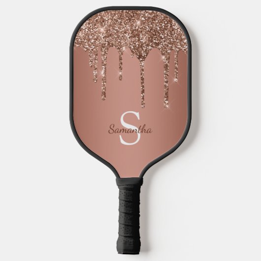 Roos Gold Glitter Sparkle Drift Monogram Naam Pickleball Paddle (Achterkant)