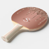 Roos Gold Glitter Sparkle Drift Monogram Naam Tafeltennisbatje (Voorkant Gekanteld)