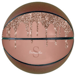 Roos Gold Glitter Sparkle Drip Monogram Naam Basketbal