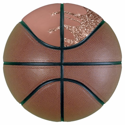 Roos Gold Glitter Sparkle Drip Monogram Naam Basketbal (Rechts)