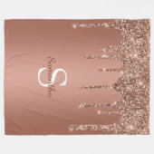 Roos Gold Glitter Sparkle Drip Monogram Naam Fleece Deken (Voorkant (Horizontaal))