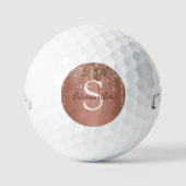 Roos Gold Glitter Sparkle Drip Monogram Naam Golfballen (Voorkant)