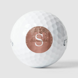 Roos Gold Glitter Sparkle Drip Monogram Naam Golfballen