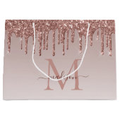 Roos Gold Glitter Sparkle Drips Monogram Script Groot Cadeauzakje (Voorkant)