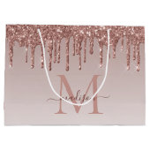 Roos Gold Glitter Sparkle Drips Monogram Script Groot Cadeauzakje (Achterkant)