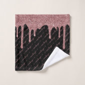 Roos Gold Glitter Sparkle Drips Script Naam Zwart Bad Handdoek (Wasdoekje)