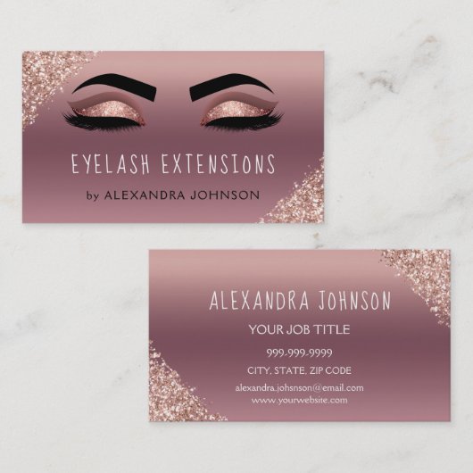 Roos Gold Glitter Sparkle Eyelash Extensions Visitekaartje (Voorkant / Achterkant)