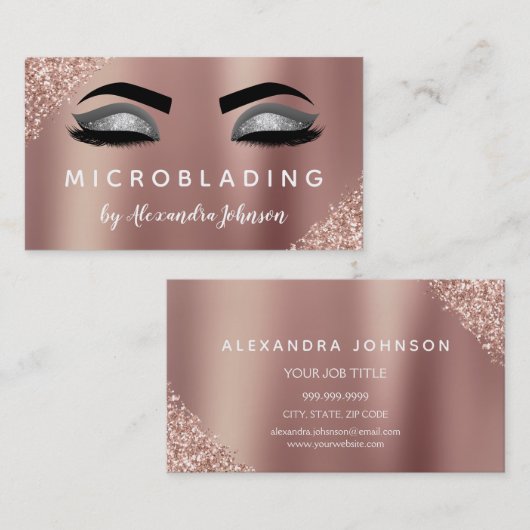 Roos Gold Glitter Sparkle Eyelashes Microblading Visitekaartje (Voorkant / Achterkant)