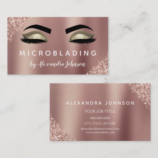 Roos Gold Glitter Sparkle Eyelashes Microblading Visitekaartje (Voorkant / Achterkant)