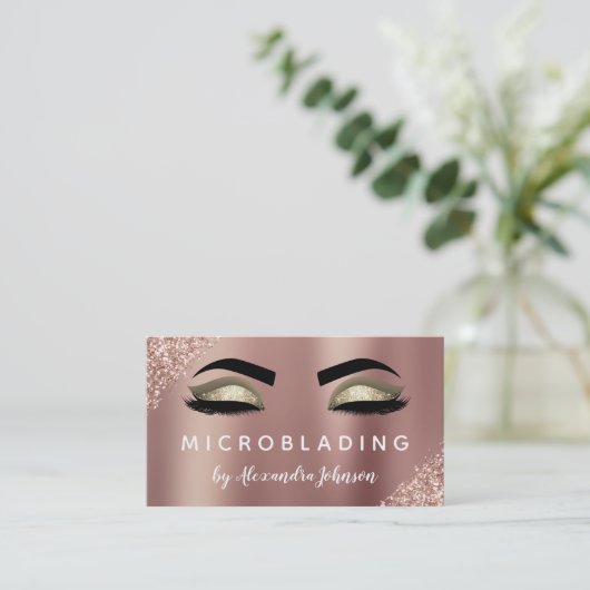Roos Gold Glitter Sparkle Eyelashes Microblading Visitekaartje (Staand voorkant)