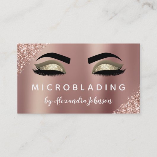 Roos Gold Glitter Sparkle Eyelashes Microblading Visitekaartje (Voorkant)