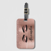 Roos Gold Glitter Sparkle Eyelashes Monogram Naam Bagagelabel (Voorkant (verticaal))