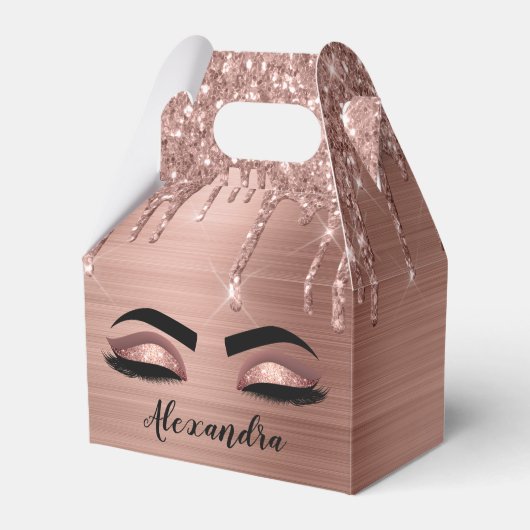 Roos Gold Glitter Sparkle Eyelashes Monogram Naam Bedankdoosjes (Voorkant Zijde)