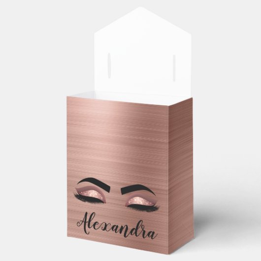 Roos Gold Glitter Sparkle Eyelashes Monogram Naam Bedankdoosjes (Geopend)