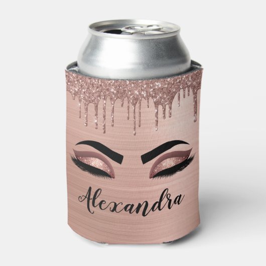 Roos Gold Glitter Sparkle Eyelashes Monogram Naam Blikjeskoeler (Blikje Voorkant)