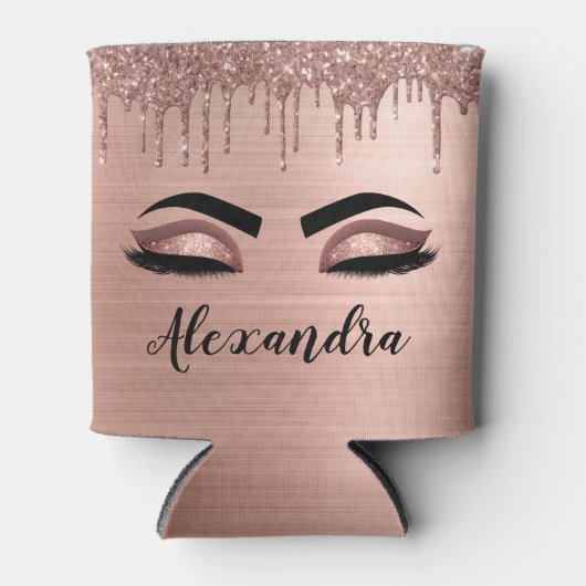 Roos Gold Glitter Sparkle Eyelashes Monogram Naam Blikjeskoeler (Voorkant)