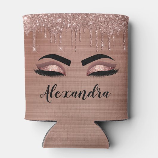 Roos Gold Glitter Sparkle Eyelashes Monogram Naam Blikjeskoeler (Achterkant)